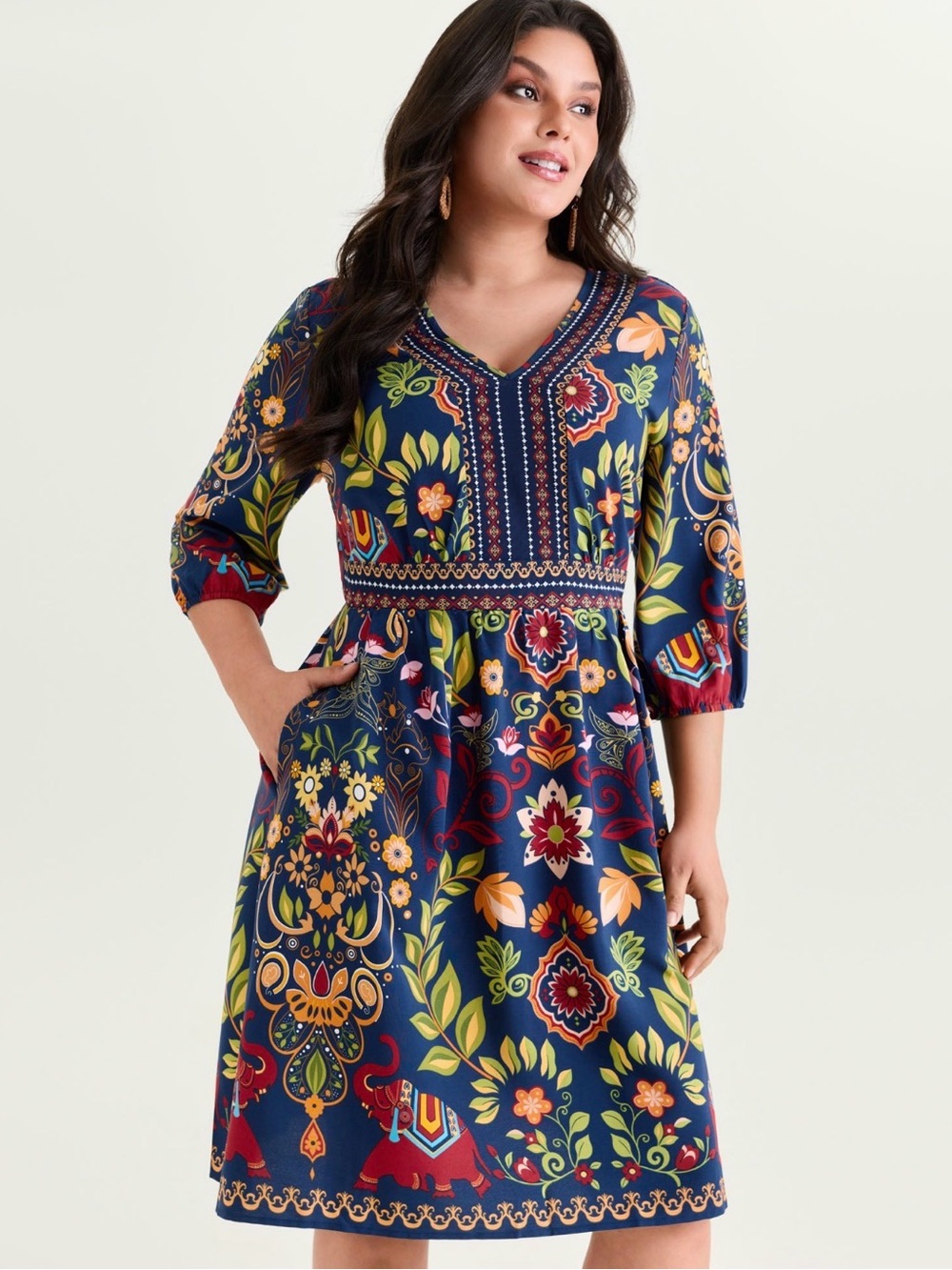 BloomChic Navy Floral Paisley V-Neck Mini Dress with Multicolor Print